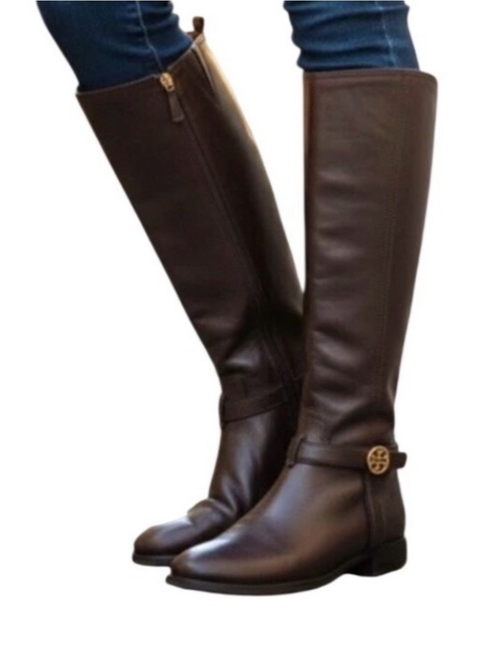 Tory Burch Brown Bristol Coconut
Leather Gold Reva Tall Harness
Riding Boots 5